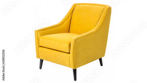 Schilderij op canvas Modern comfortable yellow fabric armchair furniture item isolated on transparent