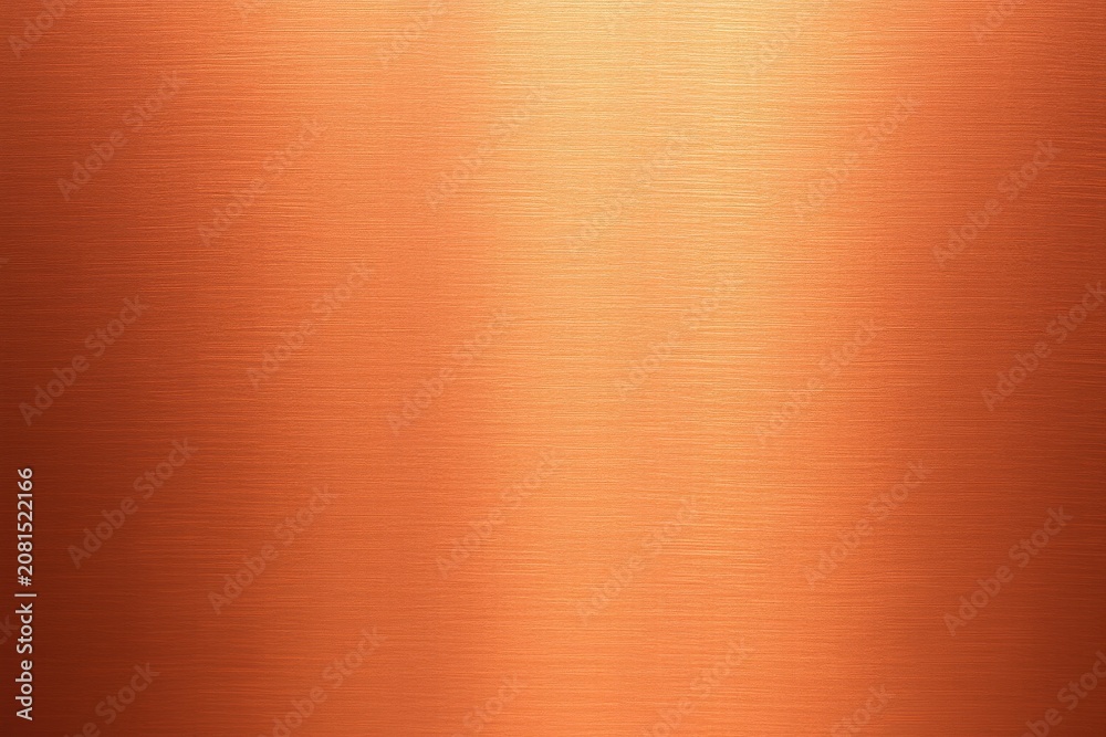Fototapeta premium Copper texture dominates image. Gradient effect creates depth, contrasted by dark borders. Smooth metallic surface visible.