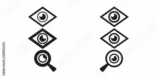 Canvastavla Eye And Magnifying Glass Icons Black Silhouette On White Background