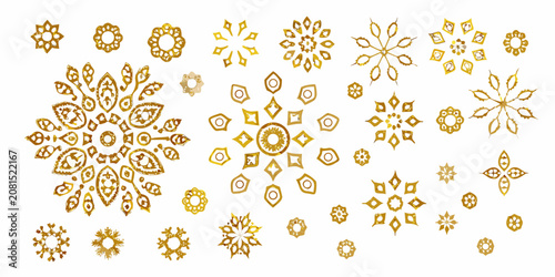 Tableau sur toile Gold Snowflake Ornament Collection Decorative Vector Illustration On White Backg