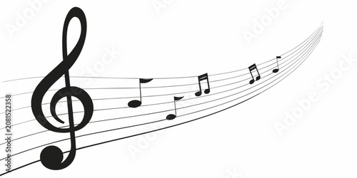 Cuadro en lienzo Musical Notation And Clef Black Vector Illustration On White Background