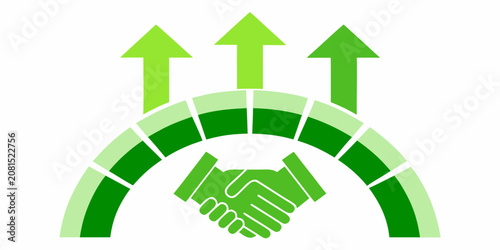 Quadro em tela Green Handshake Icon With Rising Arrows Flat Vector Illustration
