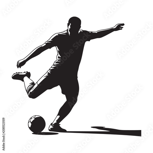 Fotografie Black silhouette man playing soccer dribbling ball