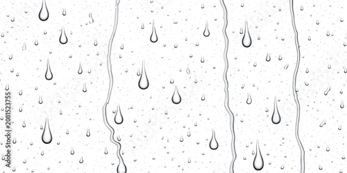 Foto Raindrops trickling down clear glass window pane with raindrops condensation tra