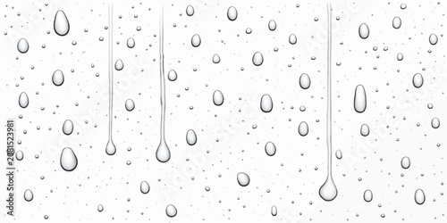 Photos Natural rain water droplets flowing down clear window glass with raindrops dropl