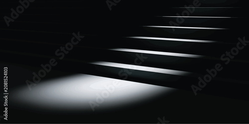 Billede på lærred Abstract stairs in dramatic spotlight at night with staircase spotlight lighting