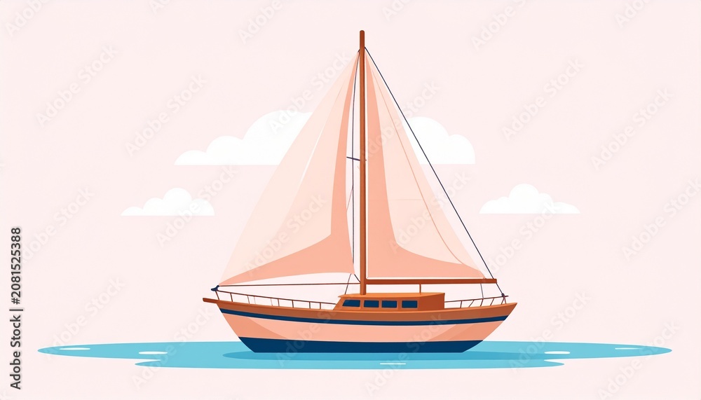 Fototapeta premium Classic wooden sailboat floating on calm turquoise water.