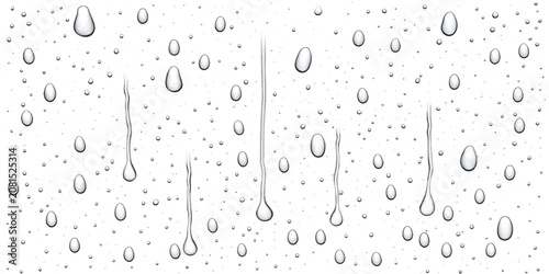 Tableau sur toile Natural rain water drops flowing down glass window pane with raindrops condensat