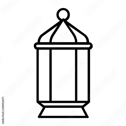 Arabic hanging lantern vector icon in bold clean outline, minimalist Islamic ornamental illustration for Ramadan Eid celebration, mosque decor, festive poster, greeting card, and cultural design