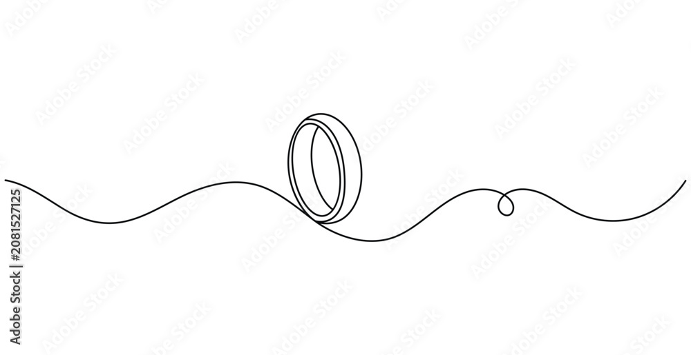 Obraz premium Wedding Ring Continuous One Line Drawing Symbol for Love Commitment