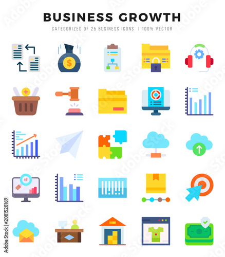 Set of Flat Business Growth Icons. Flat art icon. Vector illustration