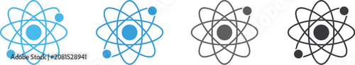 Photos Atomic Icon Set Featuring Atom, Nuclear Energy, and Science Symbols in Multiple