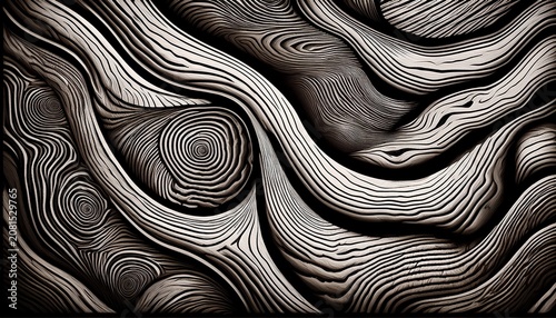 Wood Texture Pattern Collection With Knots And Grain Black And White Line Art