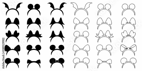 Fotografie Headband Icons Collection Black And White Line Art On White Background