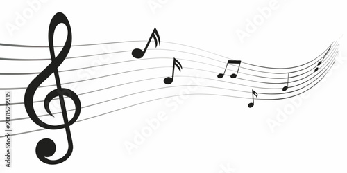 Fotografie Musical Notes And Staff Black Vector Illustration On White Background