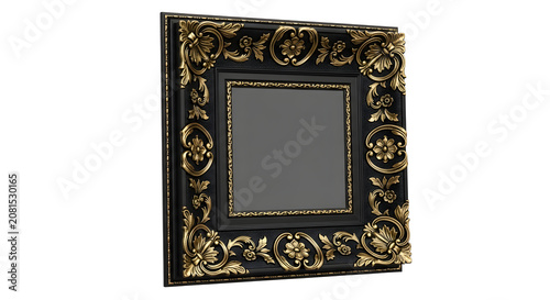 Elegant ornate black and gold decorative picture frame with intricate designs