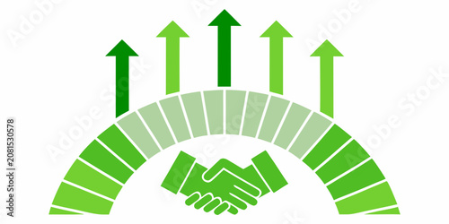 Fotografia Green Handshake Icon With Rising Arrows Vector Illustration