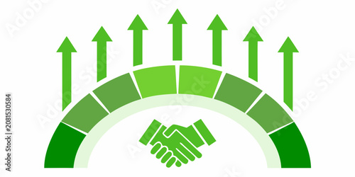 Bild auf Leinwand Green handshake icon with upward pointing arrows and arc background