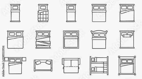 Tableau sur toile Industrial Line Drawing Collection of Various Bed Frame Styles and Configuration