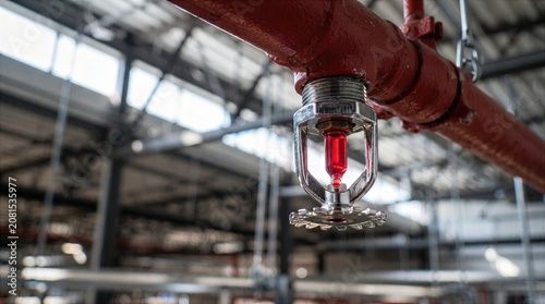 Automatic fire sprinkler head on industrial pipeline