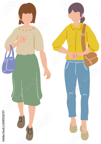 並んで歩く2人の女性のイラスト