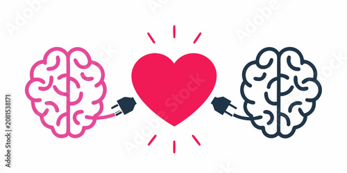 Tableau sur toile Brains Connected To Heart Via Plugs Vector Illustration