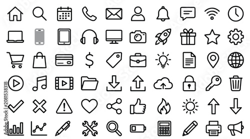 Minimalist Black Line Icon Set for UI UX Design
