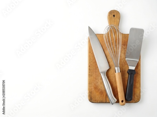 Chef Kitchen Tools on White Background Culinary Concept