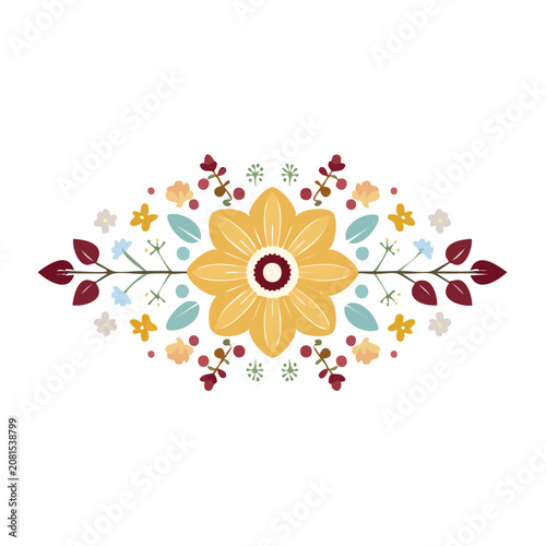 Colorful flat illustration of a floral arrangement with sunflower