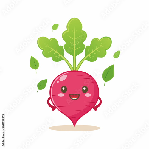 Cute Kawaii Radish Character with Green Leaves