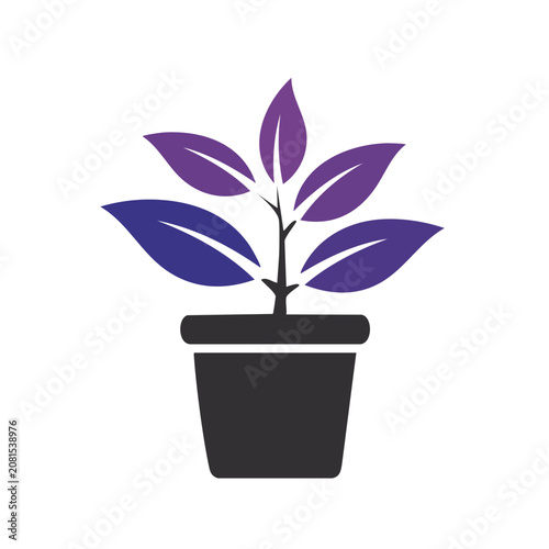 Flat icon of a potted plant with purple leaves