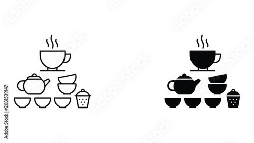 Foto Set of hot drinks and teapots vector icons