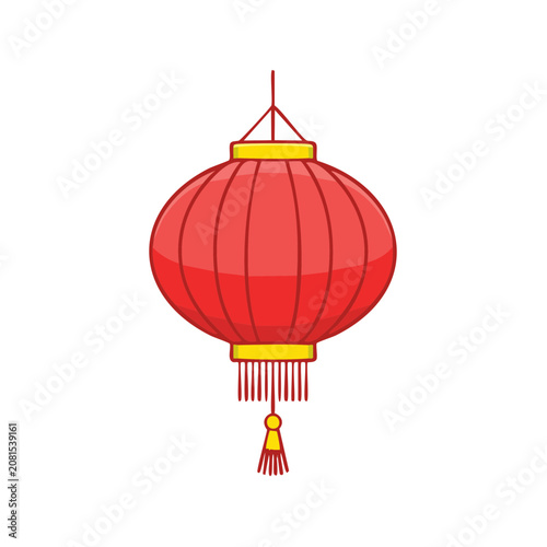 Red Chinese Lantern with Tassel Vector Illustration