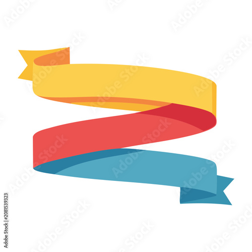 Flat design ribbon in yellow red and blue