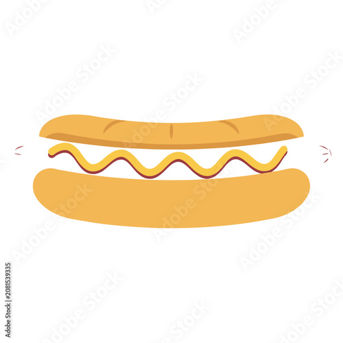 Flat illustration of a hot dog with mustard and ketchup