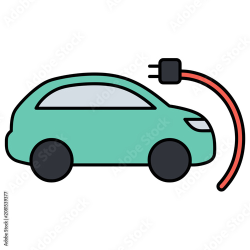 Flat illustration of electric car with charging cable