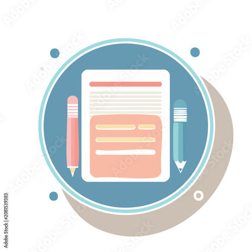 Flat illustration of notebook and pencils in circular frame