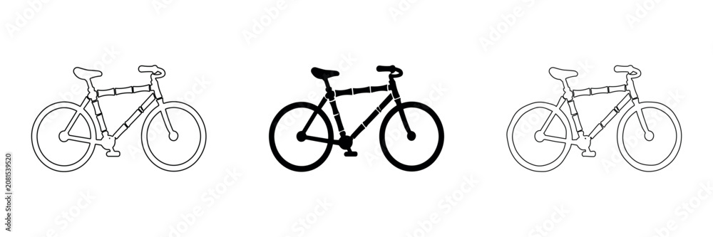 Obraz premium Simple bicycle illustrations in outline, solid, and hand-drawn styles