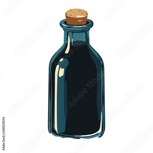 Teal Glass Bottle with Cork Stopper Vector Illustration