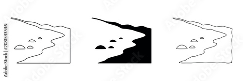 Canvas Print Stylized depiction of a rocky coastline with gentle waves and scattered stones