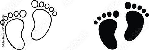Baby Footprints Vector Icon Set Featuring Heart Shape, Newborn Prints, and Baby Shower Symbols