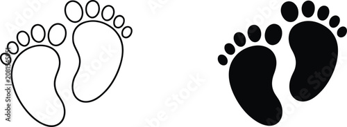 Baby Footprints Vector Icon Set Featuring Heart Shape, Newborn Prints, and Baby Shower Symbols