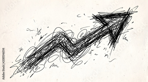 Scribbled black arrow pointing up on textured paper