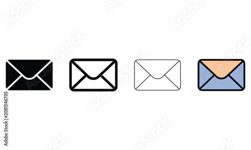 Envelope, mail, message icon set in solid, outline and colorful styles.