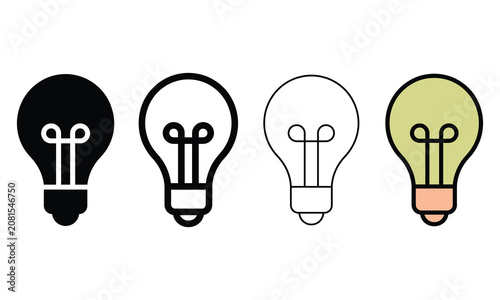 Collection of four different stylized light bulb icons representing ideas and innovation in graphic design