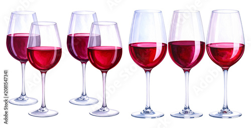Illustration. Wine Glasses. Red Beverage.