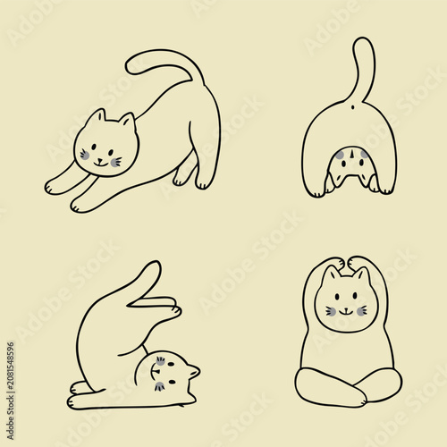 Cat Doodle Meme Yoga Vector Illustration Design