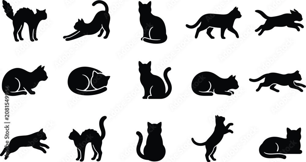 Fototapeta premium Halloween bundle black cat silhouettes for decorations and designs