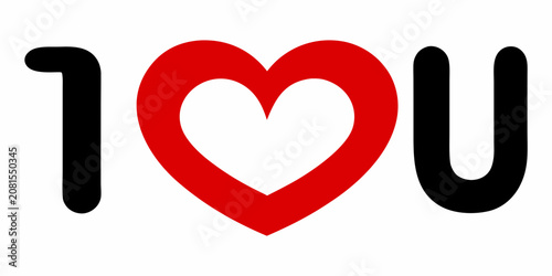 Φωτογραφία I Love You Typographic Graphic With Red Heart Flat Vector Illustration
