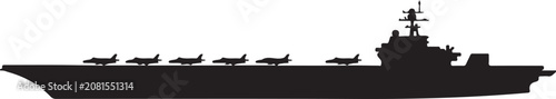 Fotografía Modern aircraft carrier with fighter jets silhouette